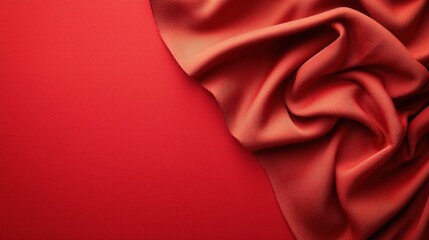 A vibrant red fabric drapes elegantly over a textured background, showcasing rich color and smooth texture.