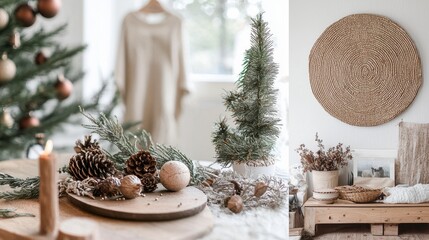 Rustic Christmas Decor with Pinecones and Natural Elements