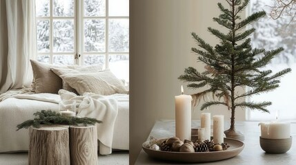 Cozy Winter Interior with Rustic Decor and Candlelight