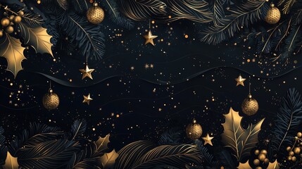 Elegant Christmas Decor with Gold Ornaments and Holly