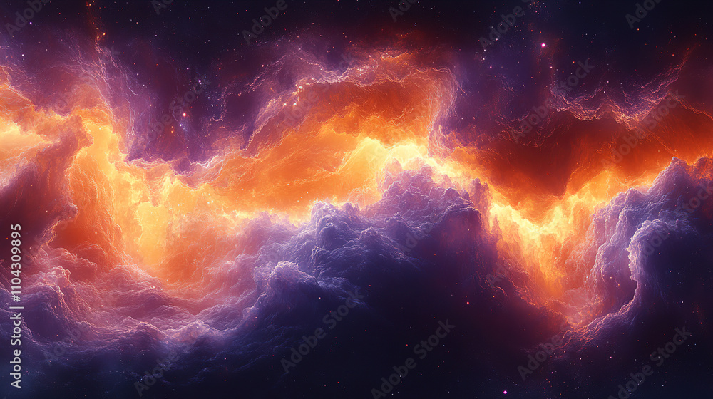 Poster stunning nebula showcases vibrant colors and dynamic shapes in deep space, creating a breathtaking c