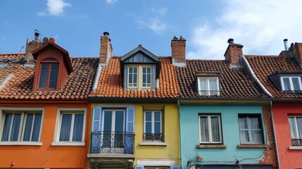 Fototapeta premium Colorful European Houses with Distinct Roofs and Charming Facades