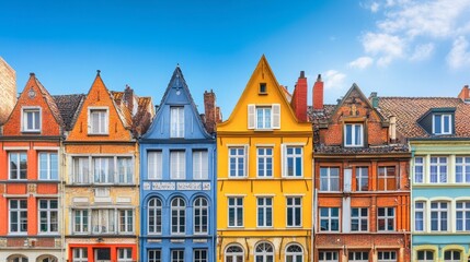 Fototapeta premium Colorful Row of Historic Townhouses with Distinctive Architectural Styles