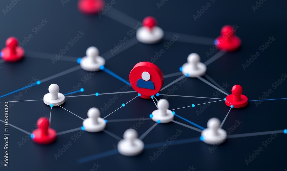 Aufkleber a design of a business network with a person symbol and a red circle against a blue backdrop, repres