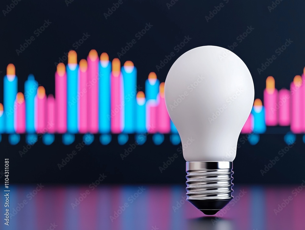 Aufkleber a shining light bulb represents innovation and dynamism, with rising graphs in the background illust