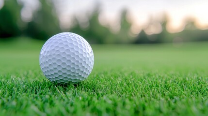 Obraz premium A detailed shot of a golf ball and tee set against a verdant green course, capturing the essence of golf and leisure.