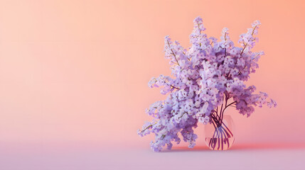 lavender lilac blossoms on soft peach background - 3d render illustration of fragrant floral concept. generative ai
