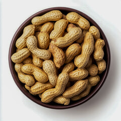Bowl of whole peanuts against a white background