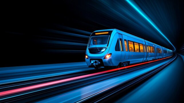 A cutting-edge electric hyperloop tunnel equipped with sleek, aerodynamic pods designed to swiftly and efficiently carry passengers to their destination.