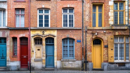 Obraz premium Colorful Facades of Historic Brick Buildings in European Streets