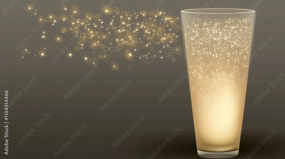 Poster shimmering light effects emanating from an empty glass container