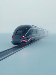 Fototapeta premium Magnetic levitation train with aerodynamic fins and LED lights, futuristic locomotive, high-tech train