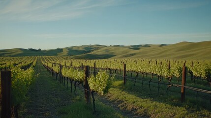 Fototapeta premium Vineyard Landscape at Sunset, Rolling Hills, California Wine Country