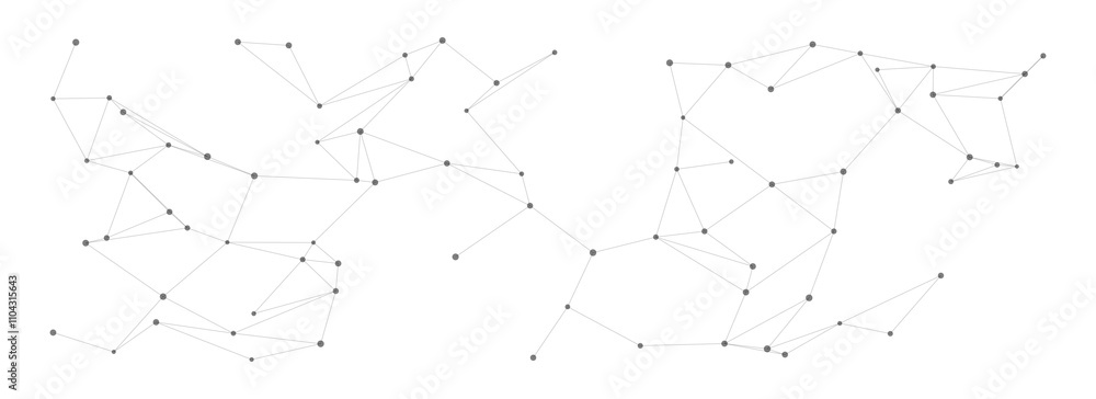 Poster minimalist network pattern: interconnected grey dots linked by thin lines, isolated on transparent b