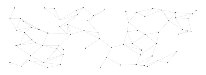 Minimalist network pattern: interconnected grey dots linked by thin lines, isolated on transparent background. Clean geometric design, elegant constellation-like structure. Connectivity, technology.
