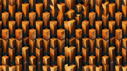 A visually striking pattern of golden geometric shapes creates a sense of depth and modernity, ideal for use in technology, architecture, or design projects to convey innovation and sophistication,