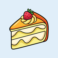 Strawberry Cake Slice Vector Icon in Cartoon Style