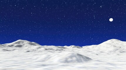Serene Night Sky over a Snowy Landscape under Stars and Moon
