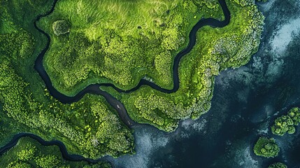 Colorful abstract patterns of green algae in a vibrant aquatic environment