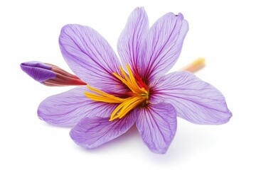 Fototapeta premium Delicate purple saffron flower, yellow stamens.