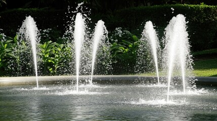 Beautiful Fountain Spraying Water in a Serene Garden Landscape
