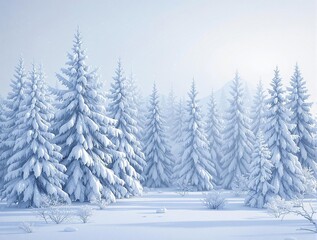 Naklejka premium Snow-covered evergreen trees stand tall and still in a peaceful winter forest, evergreen trees, woodland