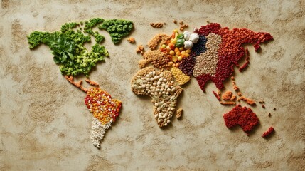 Colorful World Map Made of Fresh Vegetables and Natural Ingredients