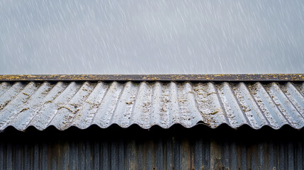 Rainy day on corrugated metal roof: rust and weathering