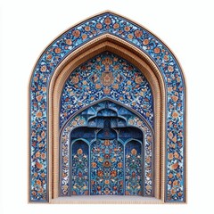 Obraz premium Ornate arched mosaic, floral patterns, blue and gold.