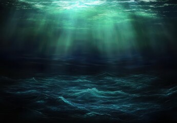 Captivating Underwater Scene with Ethereal Light Rays Filtering Through Calm Ocean Surface, Ideal for Nature and Marine-themed Projects