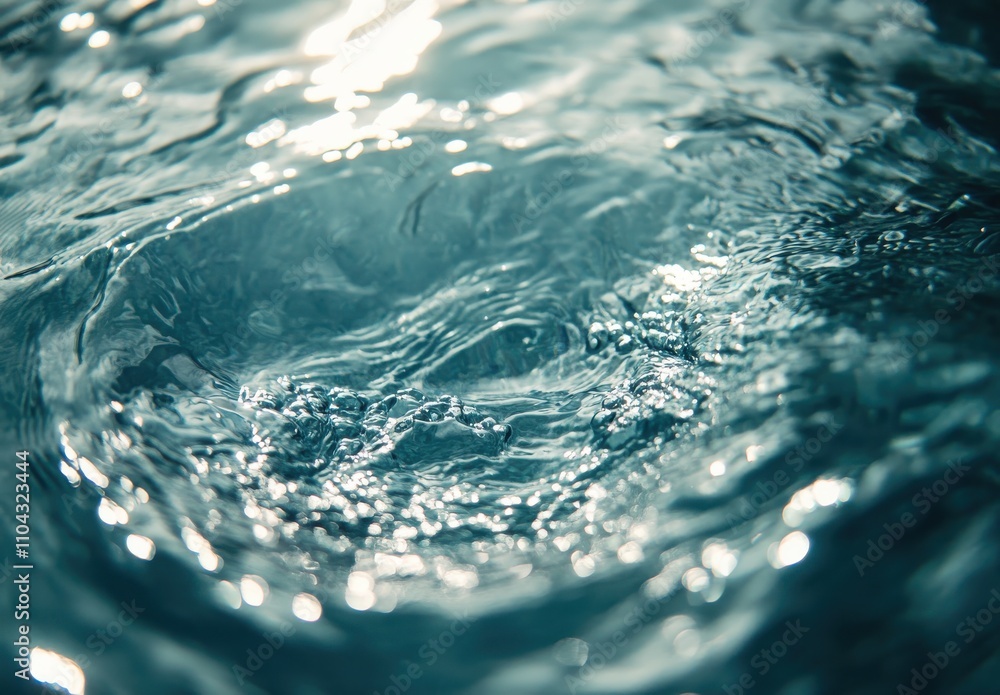 Poster close-up view of circular water ripples and bubbles under natural light creating a serene and calmin