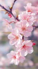 Obraz premium Close up of watercolor cherry blossom sakura blossoms, artistic, illustration