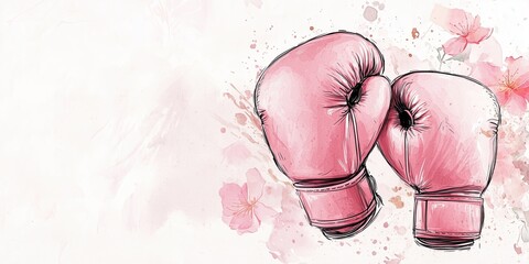 Pink boxing gloves illustration with floral accents for a feminine empowerment theme