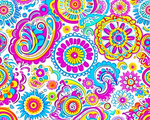 Vibrant floral paisley pattern background.