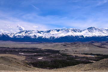 Severo-Chuisky ridge in Gorny Altai. Kosh-Agach district of the Altai Republic, Kuraiskaya steppe.
