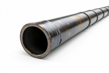 Fototapeta premium Large, dark, metallic pipe, segmented, isolated.