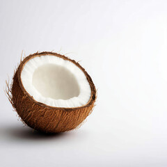 A fresh coconut shell revealing the creamy white interior. isolated on white background.