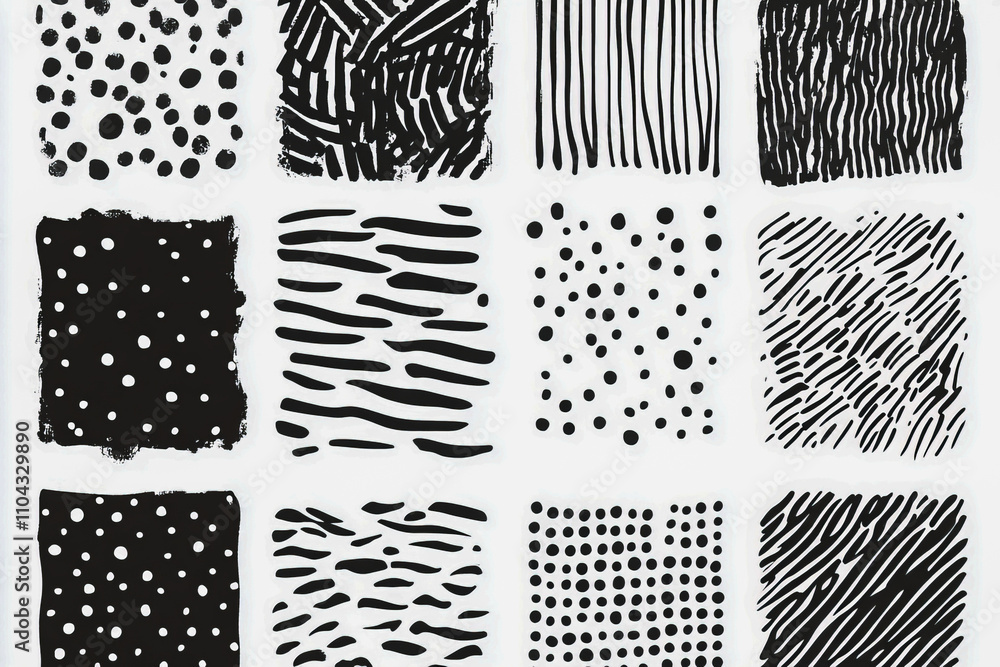 Poster abstract black and white patterns in geometric grid layout