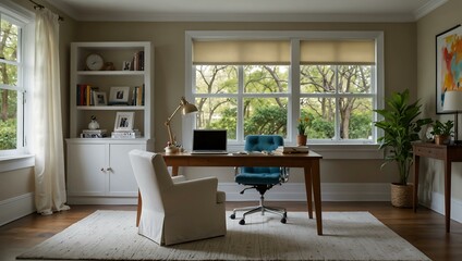 Bright and airy home office interior.