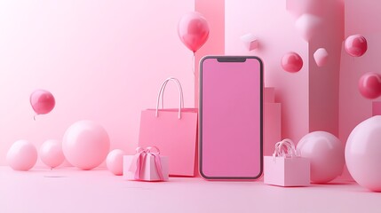 3D render of a mobile phone with shopping element