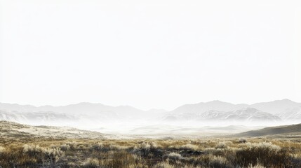  a black and white photo of a desert landscape with mountains in the background The ground is covered with grass and the sky is visible at the top of the image