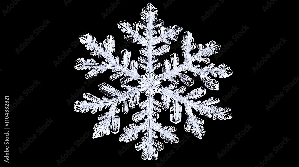 Poster snowflake captured in macro detail against a dark background showcasing intricate crystal formations