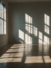 Bright minimalist interior with soft shadows in the afternoon.