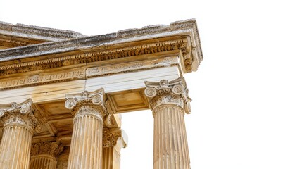  the Parthenon temple in Athens, Greece, with its iconic columns and intricate carvings on the building The sky is visible in the background, adding to the majestic
