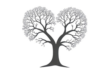 Obraz premium Heart shaped tree silhouette with bare branches on white background
