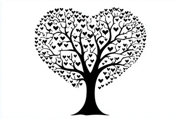 Heart-shaped tree silhouette with branches and leaves forming hearts