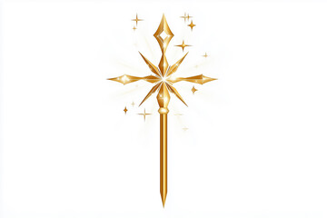 A detailed line illustration features a golden scepter embellished with shining stars and sparkling elements