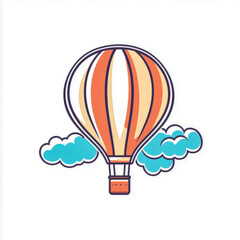 Obraz premium Colorful hot air balloon with striped patterns and blue clouds in the sky