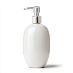 Elegant white soap dispenser on a minimalistic background. isolated on white background.