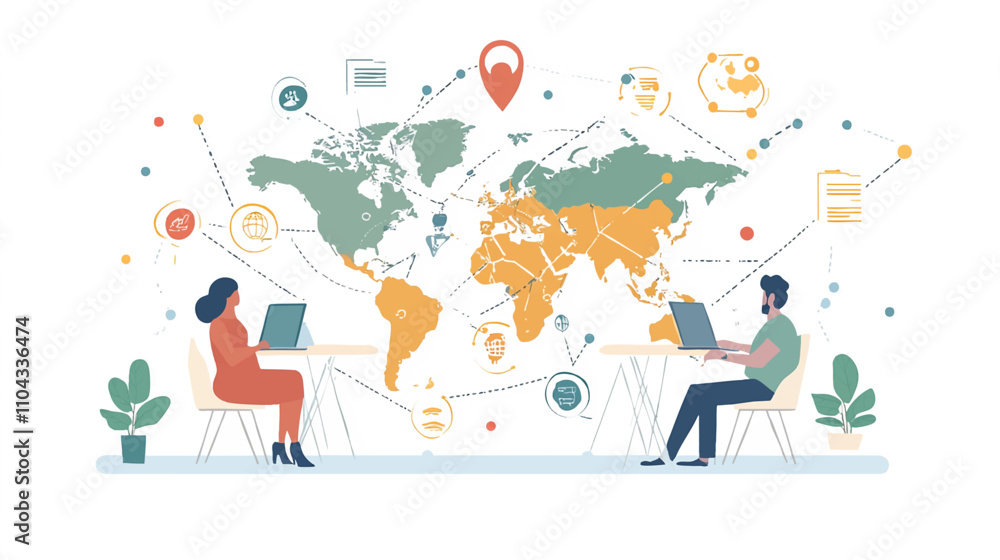 Aufkleber business online communication and abstract social network connection concept. global network connect